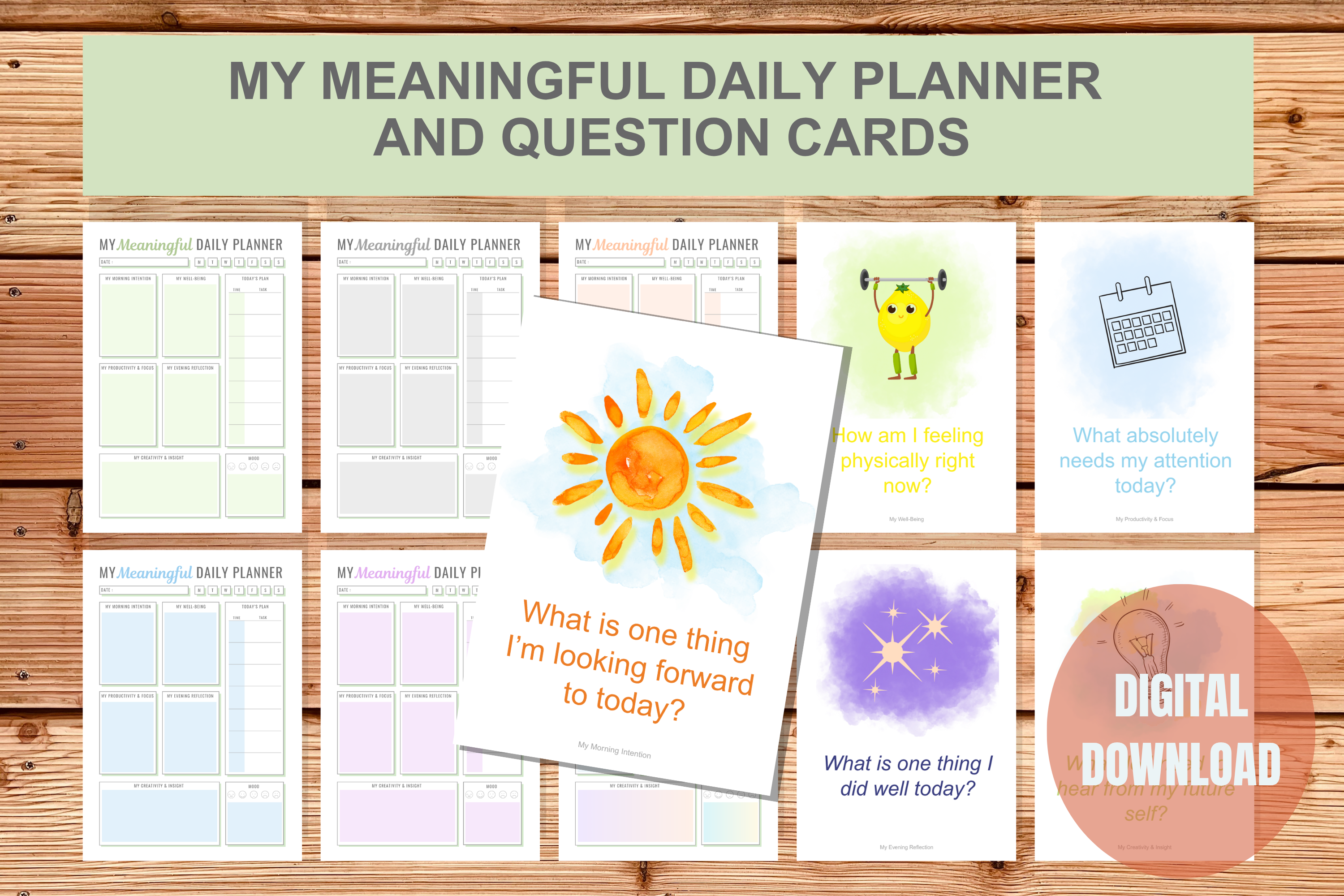 My Meaningful Daily Planner and Question Cards - Mockup 1