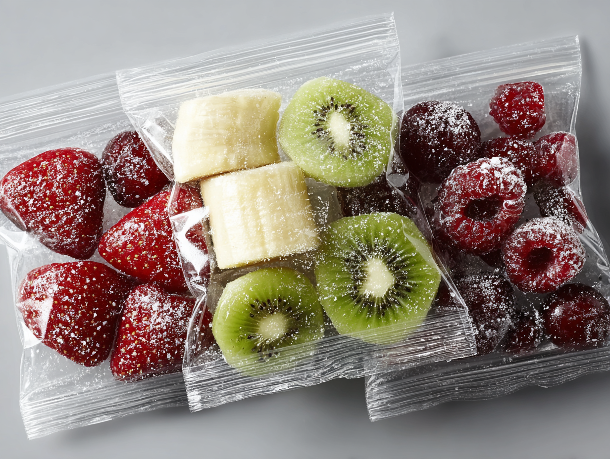 Chopped fruit in small freezer bags