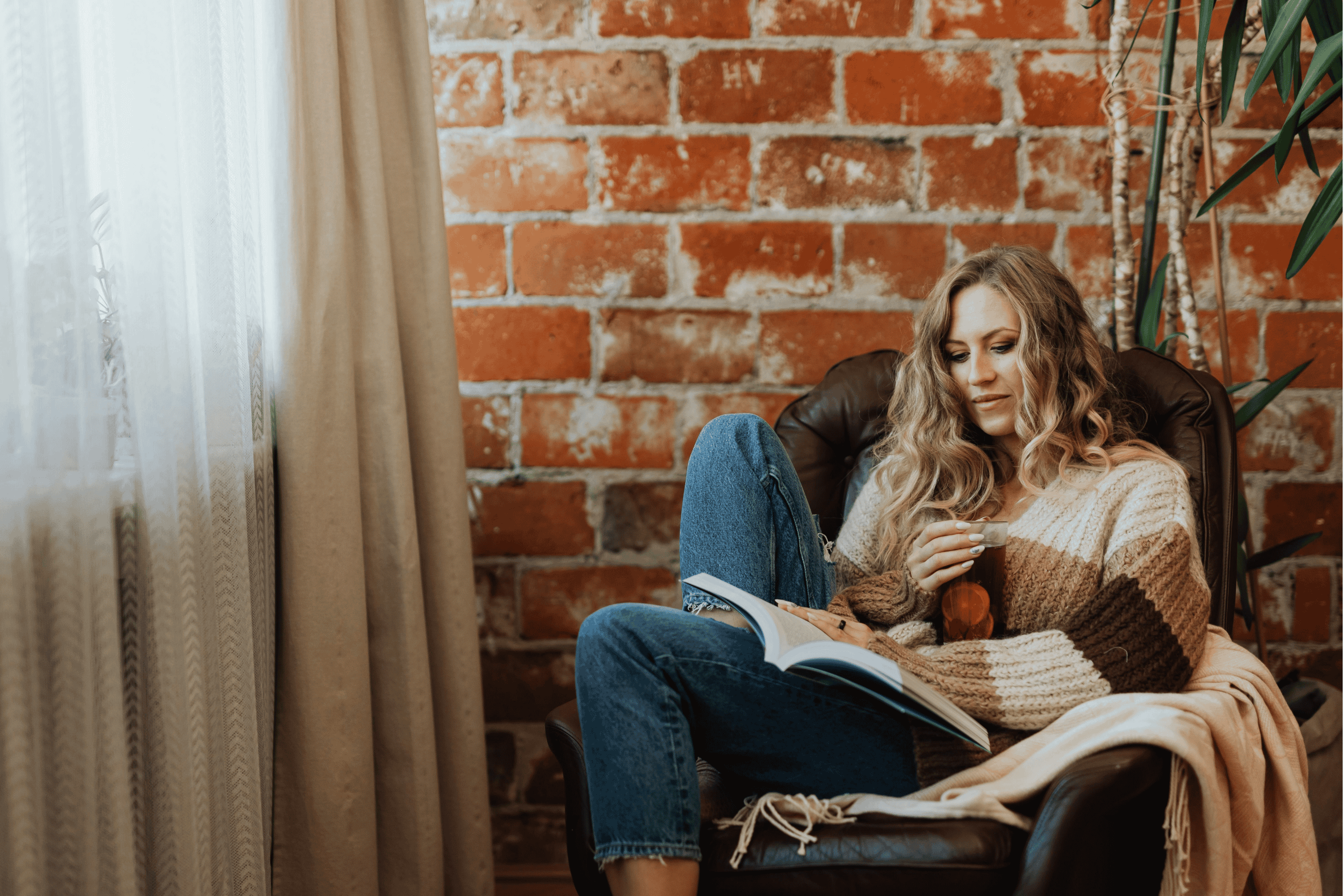 Woman reading a book alone